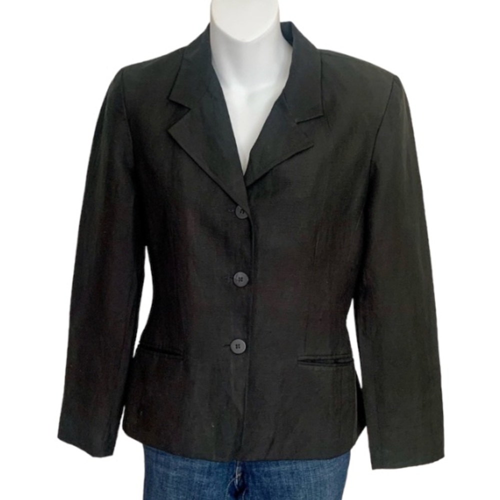 Linen & Silk Blazer Jacket by Smooth Studio. Black Size 6p